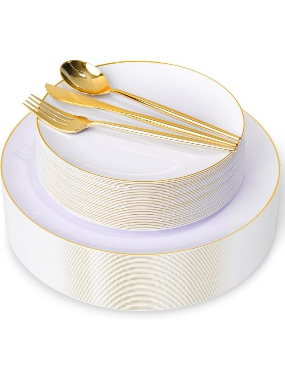 150 Elegant Gold & White Disposable Plates - Perfect for Parties & Events